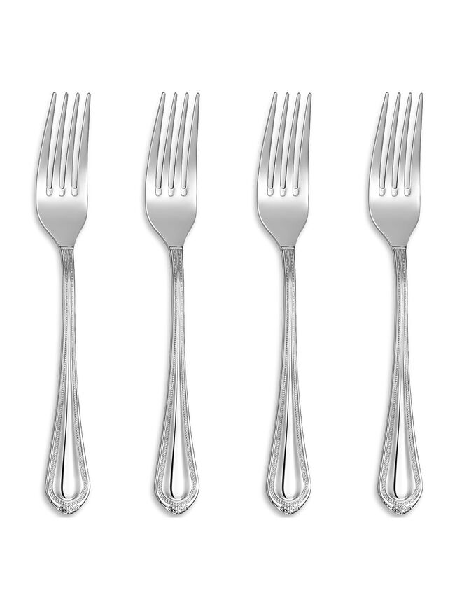 KEAWELL Pearl Edge 4-Piece Premium Fork Set, 18/10 Stainless Steel, Fine Silverware with Mirror Finish, Dishwasher Safe (4, 8" Dinner Forks)