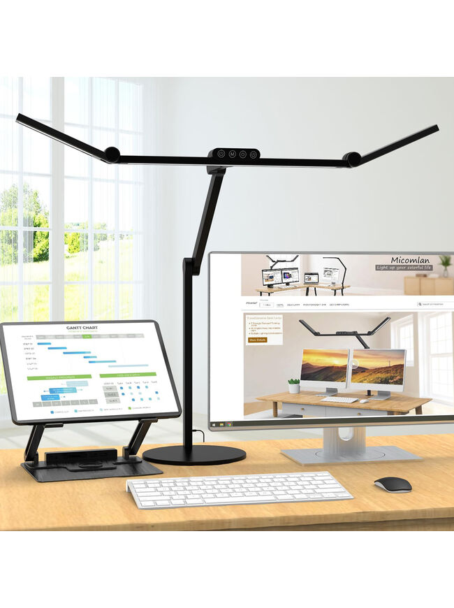 Micomlan Architect Desk Lamp with Atmosphere Lighting, 24W Bright Auto Dimming