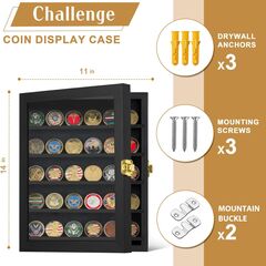 Military Challenge Coin Display Case 11x14IN, Medal Shadow Box with HD Acrylic Glass, Removable 2 Groove Shelves, Wall Mount Coin Collection Holder for Casino Poker Chips Exquisite Souvenirs