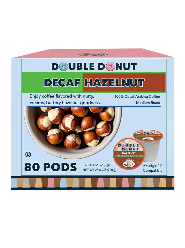 Double Donut, Decaf Hazelnut Flavored Coffee Single Serve Cups, 80 Ct