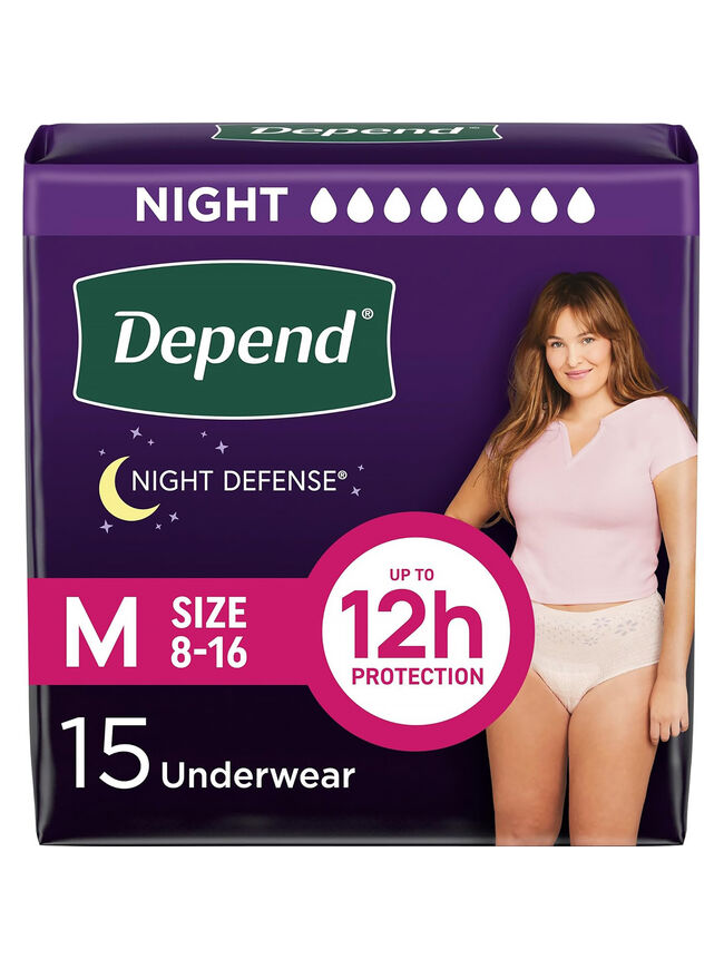 Depend Night Defense Incontinence Underwear for Women, Adult Diapers, M 15 Count
