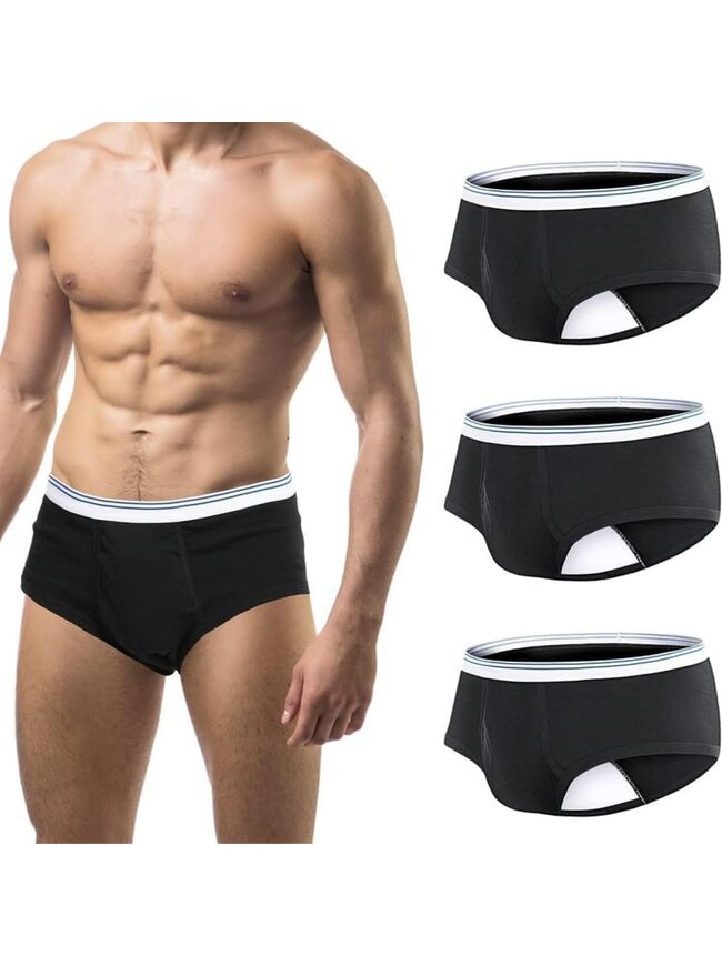 Carer Mens Incontinence Underwear Washable 3 Pack Cotton Reusable Incontinence Boxers Briefs for Men Built in Cotton Pad for Bladder Leakage 150ML, 4X-Large