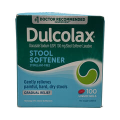 Dulcolax Stool Softener Laxative Liquid Gel Capsules, Docusate Sodium 100 mg, 100 Count Exp 04/2027