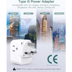 US to UK Ireland Plug Adapter, Addtam Type G Power Adapter with 3 AC Outlets and 3 USB(1 USB C), Travel Essentials for USA to Dubai Scotland British London England Hong Kong Irish