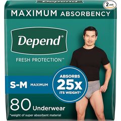 Depend Fresh Protection Adult Incontinence Underwear for Men, Disposable, Maximum, Small/Medium, Grey, 80 Count (2 Packs of 40), Packaging May Vary