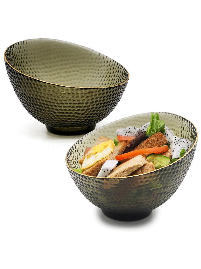 TOSSOW Glass Bowl Set of 2 Clear Glass Fruit Bowl 600ml/20oz Big Mixing Bowl All Purpose Round Serving Bowl Great for Serving Salad Popcorn Dips Condiments Snack Oatmeal and More (Gray)