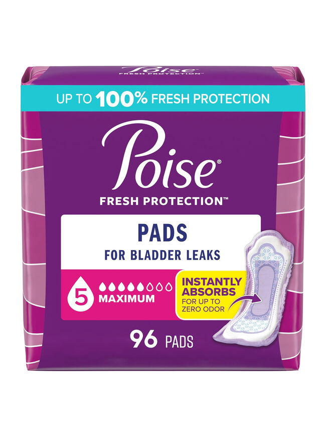 Poise Incontinence & Postpartum Pads for Bladder Leaks, 5 Drop Maximum Absorbency, Regular Length, 96 Count, Packaging May Vary
