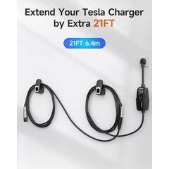 SEGUMA EV Charger Extension Cable for Tesla Charger (40Amp 21ft 240V 9.6kW), EV Extension Cord for Level 1 Level 2 Tesla Home Mobile Charger/Wall Connector, NACS Extension Cord for Tesla Y/X/3/S/Cyber-truck