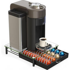 DecoBrothers Crystal Tempered Glass Vertuo Pod Holder Drawer, 24 Large or 48 Small Nespresso Capsule Organizer