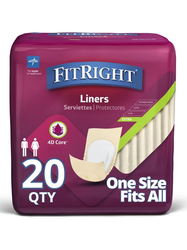 FitRight Extra Unisex Incontinence Liners, Moderate Absorbency, 13x30 Inches, Leak Protection & Odor Control, 20 Count