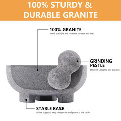 Mortar and Pestle Set, 4 Cup Natural Unpolished Granite Molcajete Mexicano, 8-in Extra Large Guacamole Bowl, Motar Pestel Stone Grinder for Guacamole, Salsa, Spices, Herbs, Seasonings