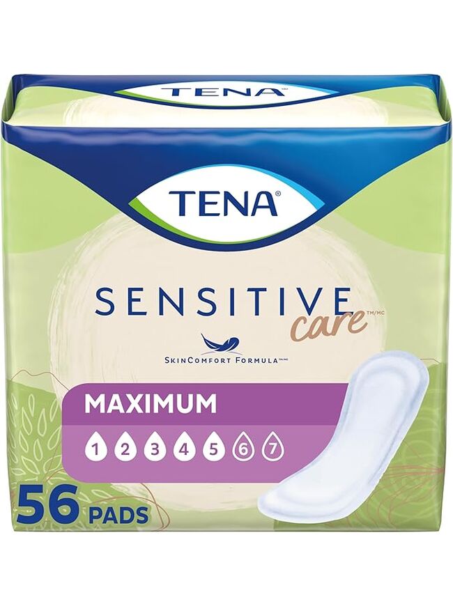 TENA Sensitive Care Maximum Absorbency Incontinence/Bladder Control Pad for Women, Regular Length, 56 Count