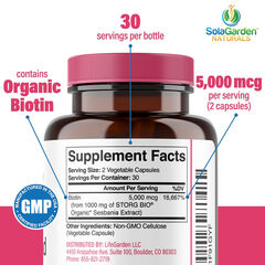 Whole Food Biotin Supplement, May Support Hair, Skin and Nails. 60 Capsules.