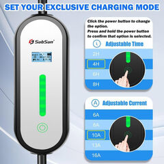SubSun Level 1 Level2 EV Charger 16 Amp 110-240 V,17 ft Cable, Portable Electric Vehicle Charger with NEMA5-15P & 6-20 Plug Compatible for SAE J1772 EV Cars for Home and Outdoor (White)