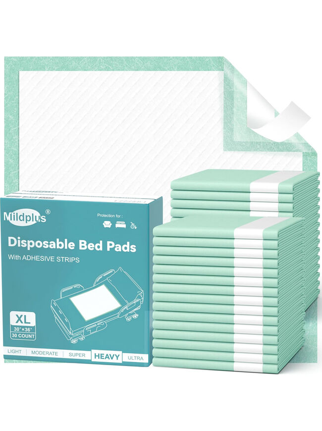 MILDPLUS 30''x36'' Bed Pads (Adhesive, 30 Ct), XL, Disposable Incontinence