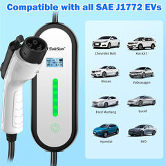 SubSun Level 1 Level2 EV Charger 16 Amp 110-240 V,17 ft Cable, Portable Electric Vehicle Charger with NEMA5-15P & 6-20 Plug Compatible for SAE J1772 EV Cars for Home and Outdoor (White)