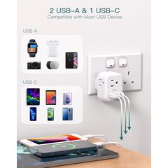 US to UK Ireland Plug Adapter, Addtam Type G Power Adapter with 3 AC Outlets and 3 USB(1 USB C), Travel Essentials for USA to Dubai Scotland British London England Hong Kong Irish