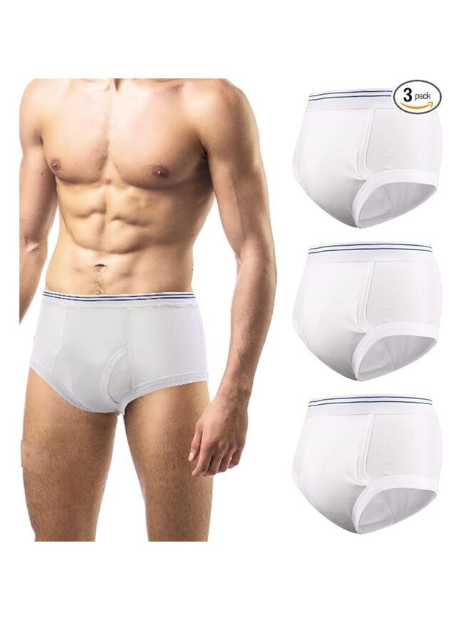 Carer Mens Incontinence Underwear Washable 3 Pack Cotton Reusable Incontinence Boxers Briefs for Men Built in Cotton Pad for Bladder Leakage 150ML, Large