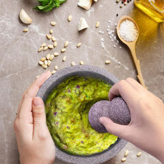 Mortar and Pestle Set, 4 Cup Natural Unpolished Granite Molcajete Mexicano, 8-in Extra Large Guacamole Bowl, Motar Pestel Stone Grinder for Guacamole, Salsa, Spices, Herbs, Seasonings