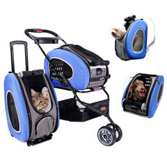 Ibiyaya - Compact 5-in-1 Convertible and Foldable Small Pet Carrier and Stroller - Multifunctional Combo System - Blue