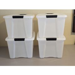 IRIS USA 40 Quart Stackable Plastic Storage Bins with Lids and Latching Buckles - 4 Pack