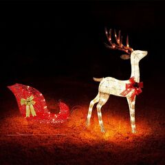 Zcaukya Christmas Outdoor Yard Decoration, 4 ft Tall, 120 LEDs, Pre-lit 3D Reindeer & Sleigh