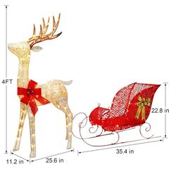 Zcaukya Christmas Outdoor Yard Decoration, 4 ft Tall, 120 LEDs, Pre-lit 3D Reindeer & Sleigh