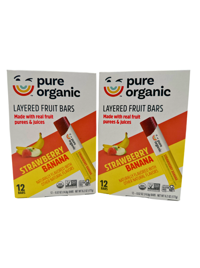 Pure Organic Layered Fruit Bars, Strawberry Banana, 2 Boxes, 24 Bars