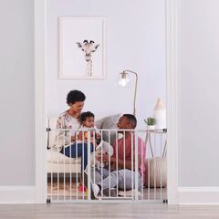 Regalo Easy Open 47-Inch Super Wide Walk Thru Baby Gate - Includes 4-Inch and 12-Inch Extension Kit, 4 Pack Pressure Mount Kit, and 4 Wall Cups Mounting Kit - White