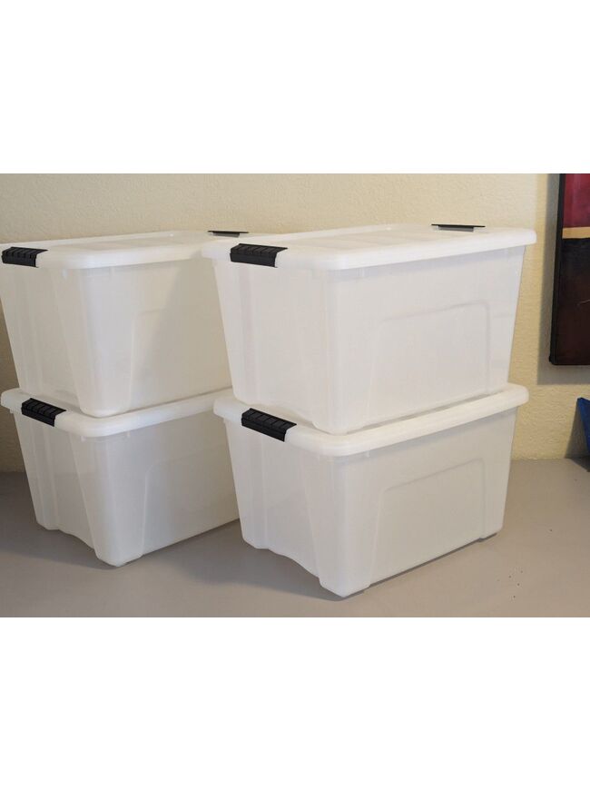 IRIS USA 40 Quart Stackable Plastic Storage Bins with Lids and Latching Buckles - 4 Pack