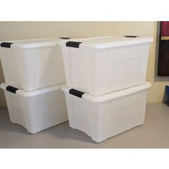 IRIS USA 40 Quart Stackable Plastic Storage Bins with Lids and Latching Buckles - 4 Pack