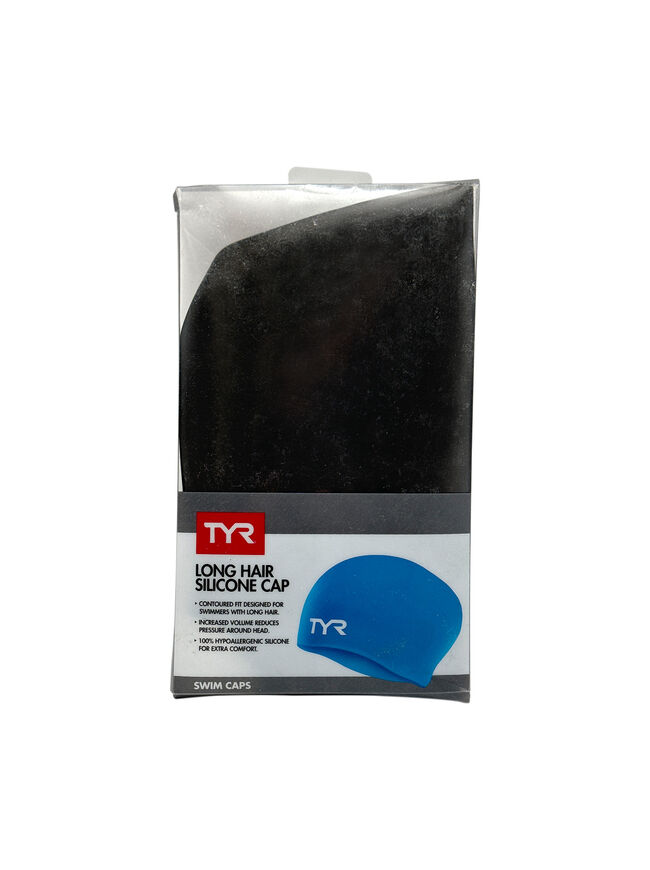 TYR Wrinkle-Free Long Hair Silicone Swim Cap, Black