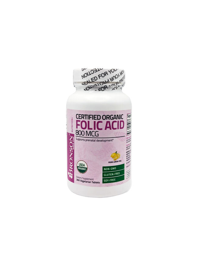 Bronson Folic Acid (Folate) Vegetarian USDA Certified Organic - 800 mcg 360 Vegetarian Tablets