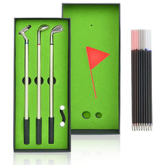 Hongred Mini Desktop Golf Game - 3 Ballpoint Pen Golf Clubs with 2 Miniature Golf Balls and Putting Green