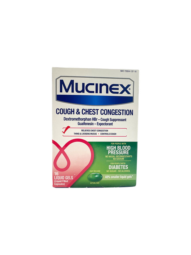 Mucinex High Blood Pressure Cough & Chest Congestion 16 Liquid Gels