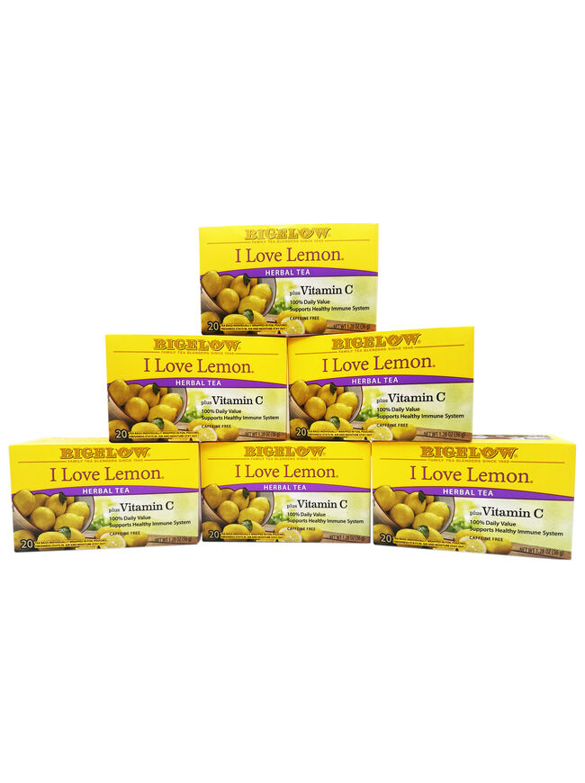 Bigelow I Love Lemon with Vitamin C Herbal Tea, 20 Count Box (Pack of 6), 120 Total Tea Bags