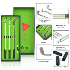 Hongred Mini Desktop Golf Game - 3 Ballpoint Pen Golf Clubs with 2 Miniature Golf Balls and Putting Green