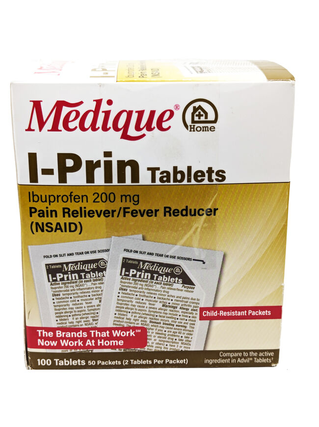 Medique I-Prin Ibuprofen (NSAID) 200 mg - 100 Tablets