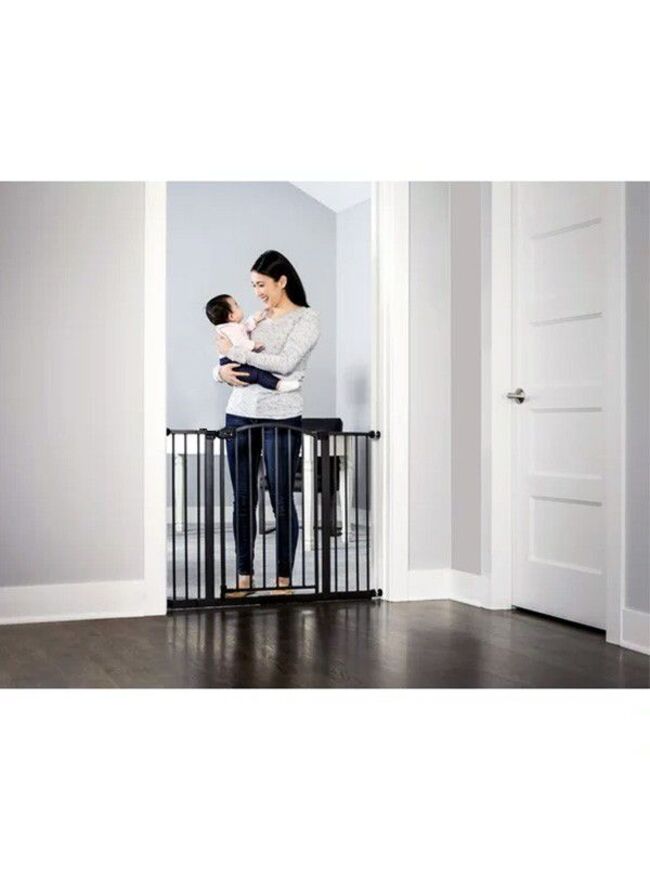 Regalo Easy Step Arched Décor Walk Thru Baby Gate - Includes 4-Inch Extension Kit, 4 Pack Pressure Mount Kit, and 4 Pack Wall Mount Kit - Bronze - 30 Inches Tall