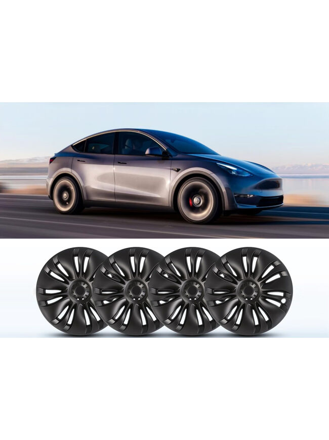 Terfulnel Wheel Covers/Hubcaps 19 Inch for 2019-2023 Tesla Model Y - 19 inch Turbo Style - Matte Black