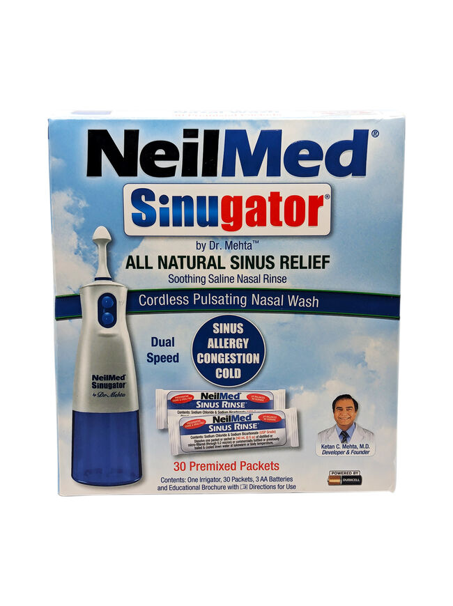 NeilMed Sinugator Cordless Pulsating Nasal Wash 30 Premixed Packets Exp 08/2026