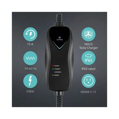 Lectron Level 1 Tesla Charger - 110V, 15 Amp, NEMA 5-15 Plug, 16 ft Extension Cord - Portable Electric Car Charger for Tesla - Compatible with All Tesla Models X/Y/3/S