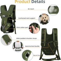 Dog Front Carrier Backpack, Dog Backpack Carrier Soft Pad, Pet Legs Out, Easy-Fit Dogs Front Carrier for Small Medium Puppy, Hands Free Dog Carrier Adjustable for Cycling Hiking (Army Green, S)