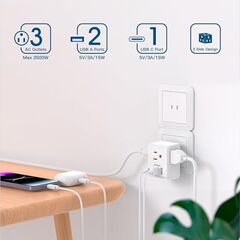 2 Pack US to Japan Plug Adapter, 2 Prong to 3 Prong Outlet Adapter with 3 AC Outlets 3 USB Ports(1 USB C), Type A Travel Power Converter Plug Adaptor for USA to Japanese Canada Mexico Philippines Peru