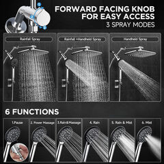 Veken Wide Rain Shower Head with 6 Modes Handheld Water Spray, High Pressure Showerhead Combo with Arm for Bathroom Accessories，Home Decor Adjustable Dual Shower with Anti-Clog Nozzles,Silver Chrome