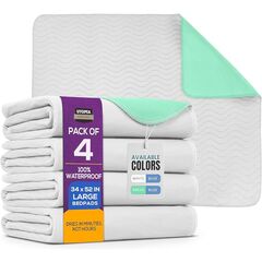 Utopia Bedding Washable Pee Pads for Dogs 34" x 52" (Pack of 4), Waterproof Incontinence Bed Pads for Adults, Elderly and Kids, Heavy Absorbency Pet Training Pads for Sofa and Couch (White, Green)