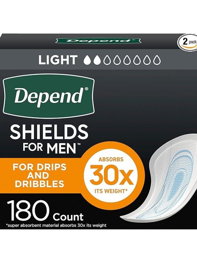 Depend Shields Incontinence Pads for Men, Light Absorbency, 180 Count, Packaging May Vary