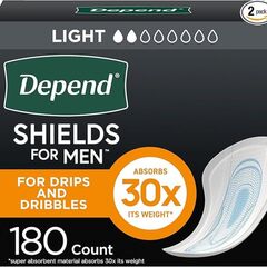 Depend Shields Incontinence Pads for Men, Light Absorbency, 180 Count, Packaging May Vary