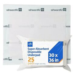 Medline Ultrasorbs Drypads, 30" x 36", 25 Count, Super Absorbent Disposable Bed Pads, Large Incontinence Bed Pads, Chucks Protective Underpads, 10 Times More Absorbent, For Adults, Elderly