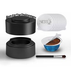 Nessus Vertuo Reusable Pods Kit, 50 Pcs [ALSeal EZ FIT] Aluminum Foil Seals for Nespresso Capsules Vertuoline, Holder and Brush, Fits for Refillable Vertuo Pods(Pods Not Included)